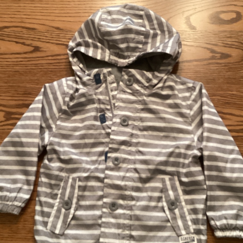 OshKosh B'gosh Gray and Blue Striped Rain Jacket